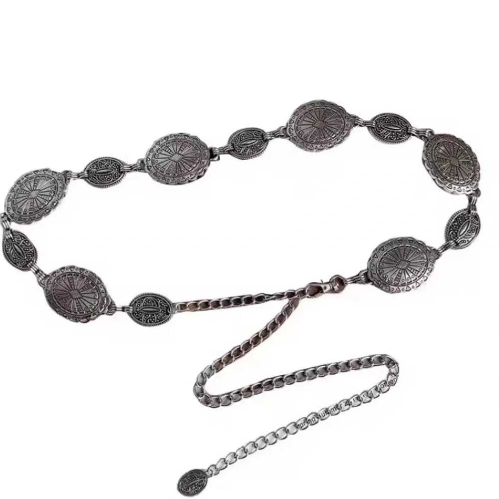 Vintage Elegant Silver Chain Medallion Belt